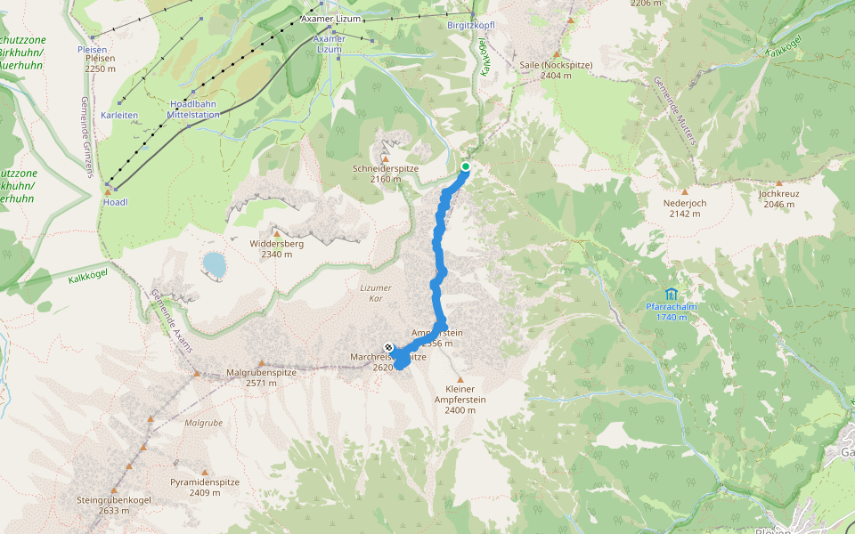 "Lustige Bergler" Steig walking route map in Axams