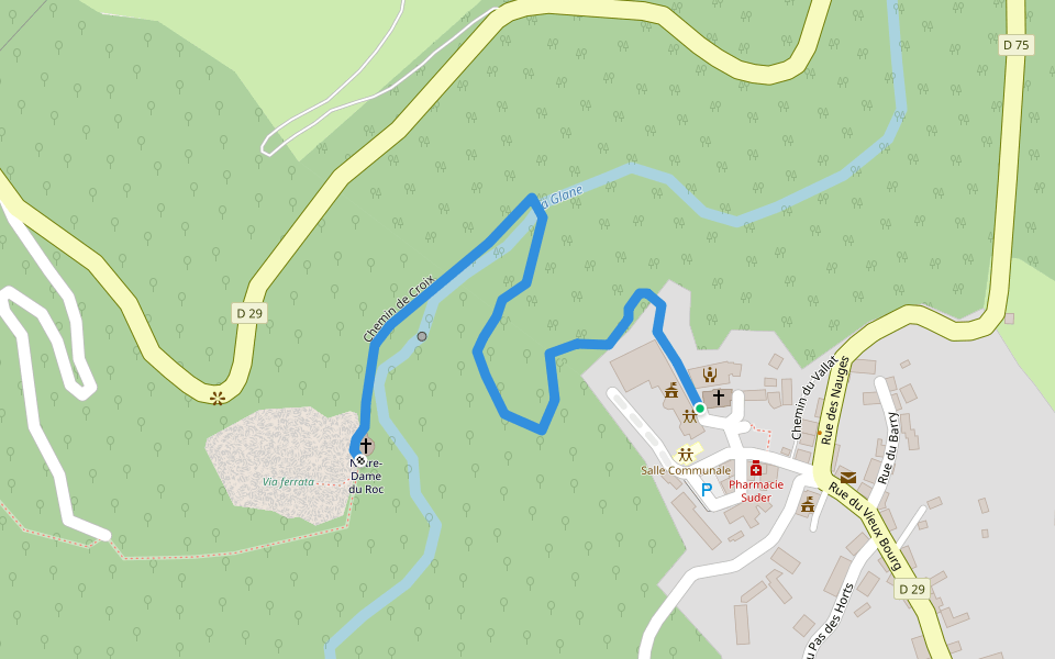 Chemin de Croix walking route map in Servières-le-Château