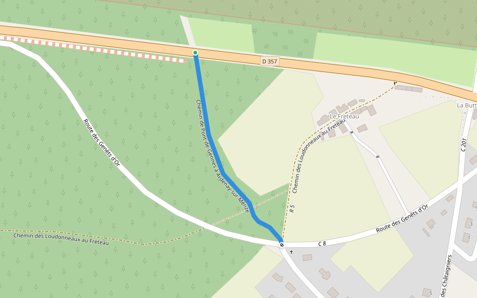 Chemin de Pont-de-Gennes à Ardenay-sur-Mérize walking route map in Ardenay-sur-Mérize