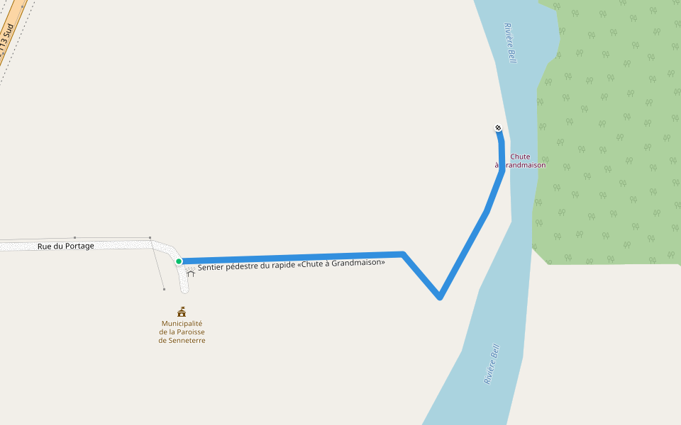 Sentier pédestre du rapide «Chute à Grandmaison» walking route map in Senneterre