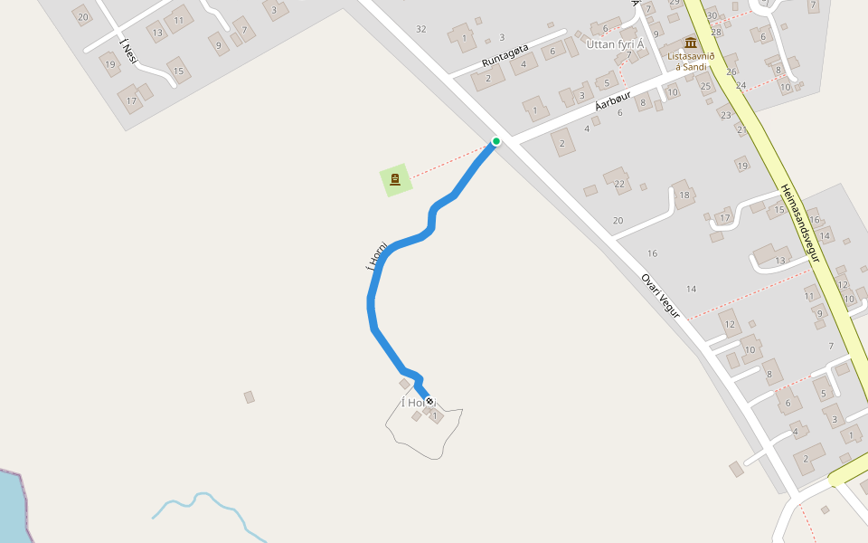 Í Horni walking route map in Sandur