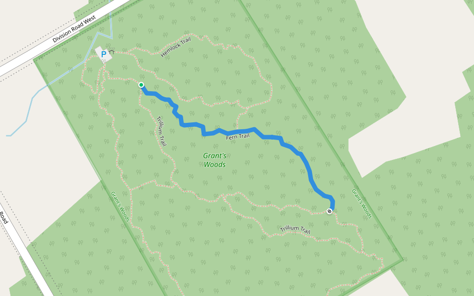 Fern Trail walking route map in Orillia