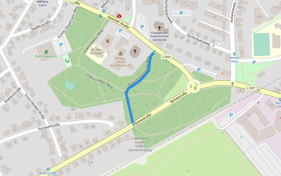 Hugo-Echternkamp-Weg walking route map in Hamm