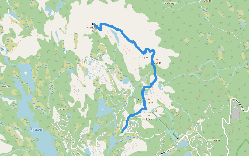 Tursti Vardefjell walking route map in Flå
