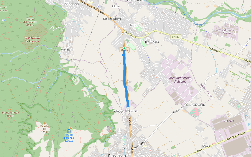 Pista Ciclabile della Quercia walking route map in Bruino