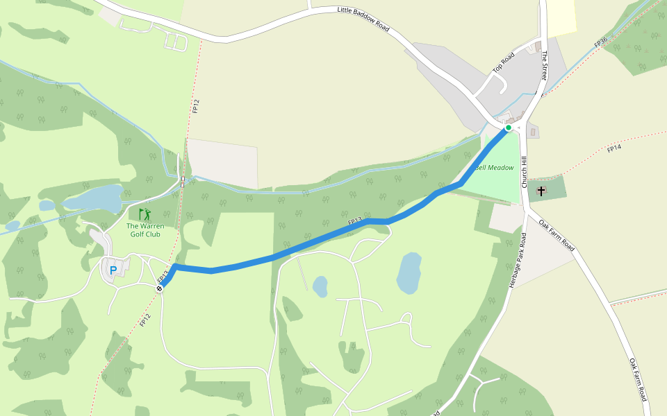 FP13 walking route map in Woodham Walter
