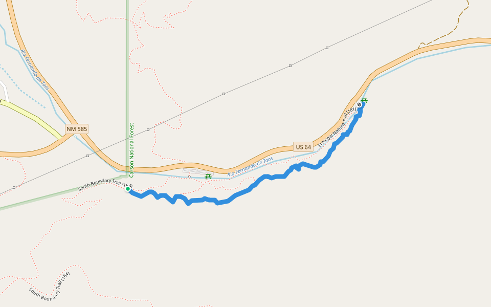 Trail 181 walking route map in Taos