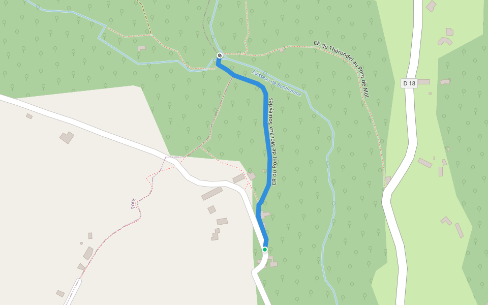 CR du Pont de Mol aux Souleyries walking route map in Fourmagnac