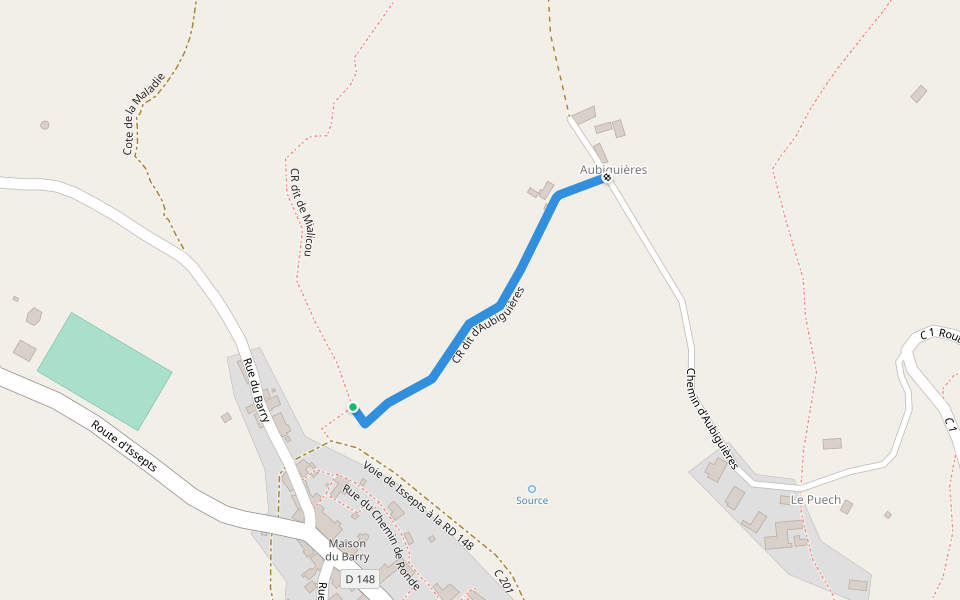 CR dit d'Aubiguières walking route map in Fons