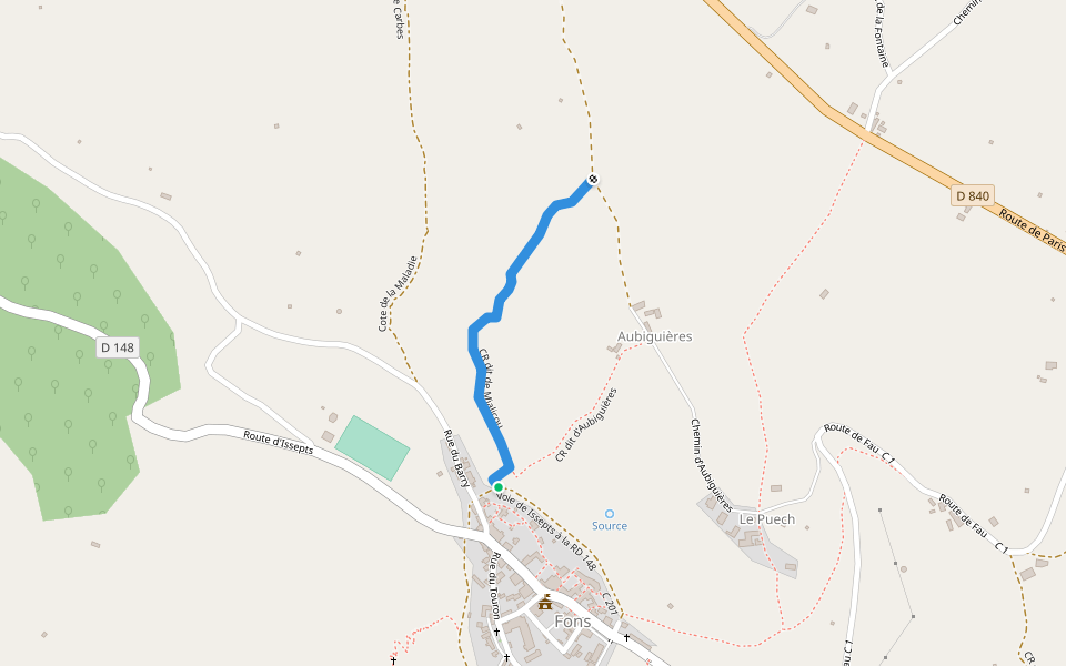 CR dit de Mialicou walking route map in Fons