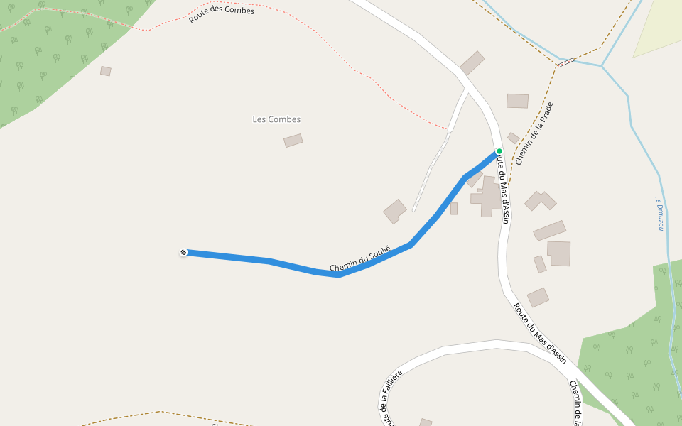 Chemin du Soulié walking route map in Camburat