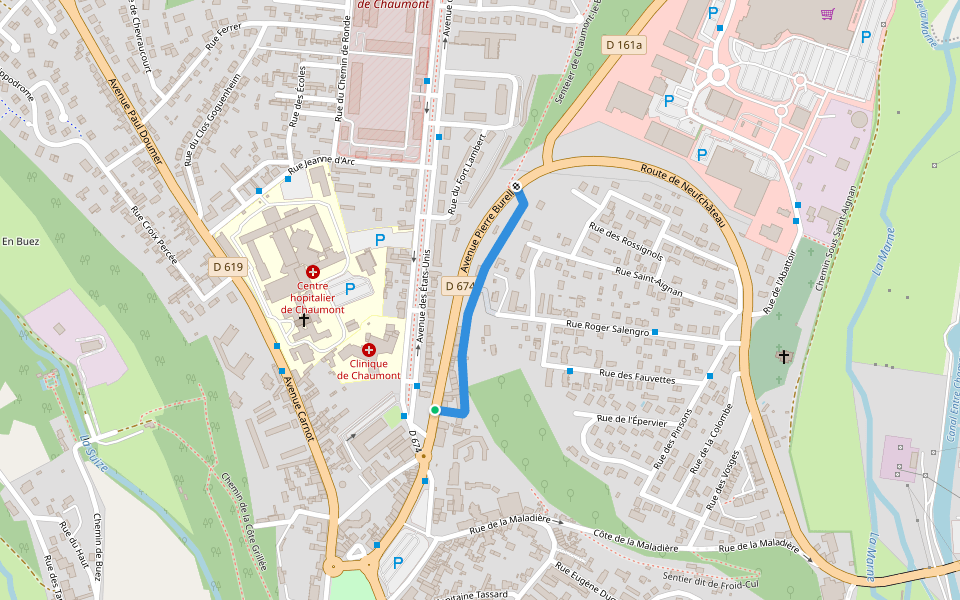 Chemin des Meuniers walking route map in Chaumont