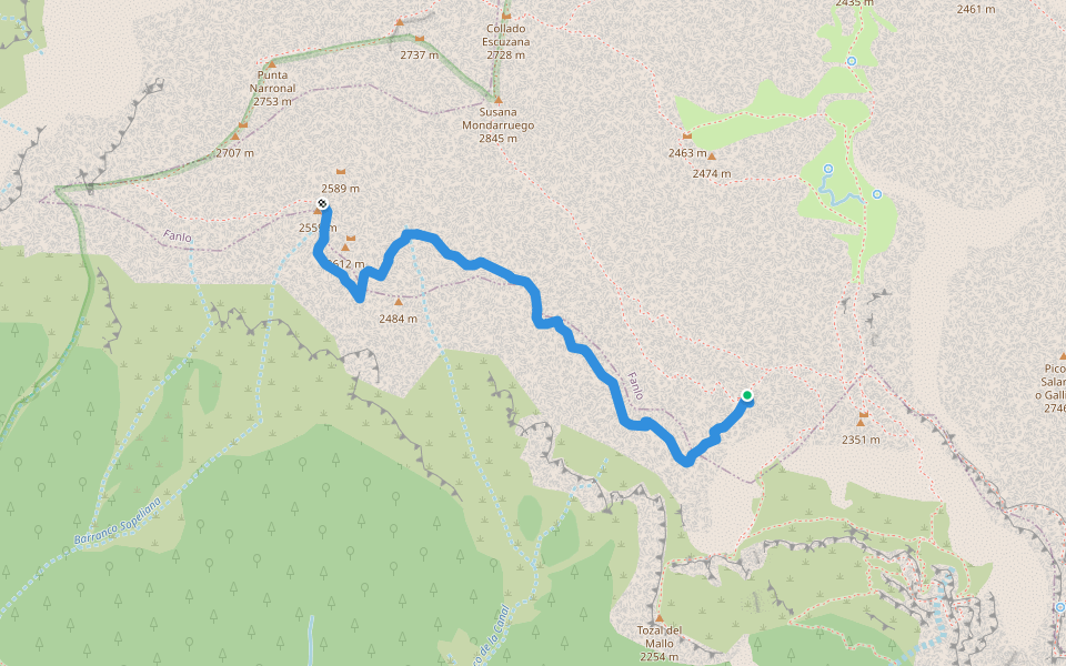 Faja del Tardiador walking route map in Torla-Ordesa