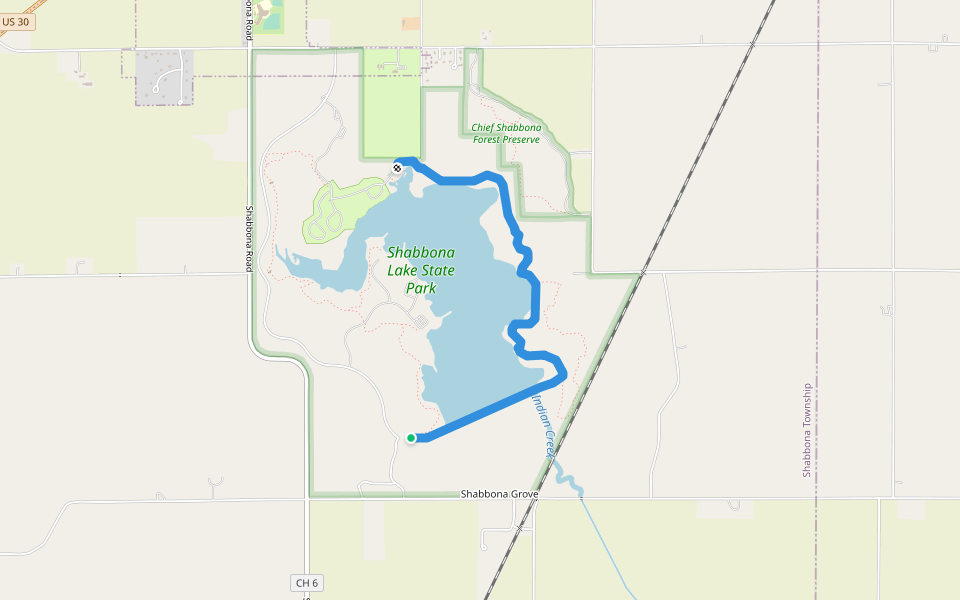 Tomahawk Trail walking route map in Shabbona