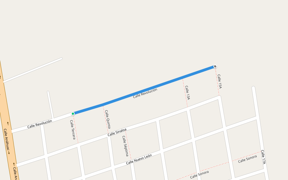 Calle Revolución walking route map in San Buenaventura