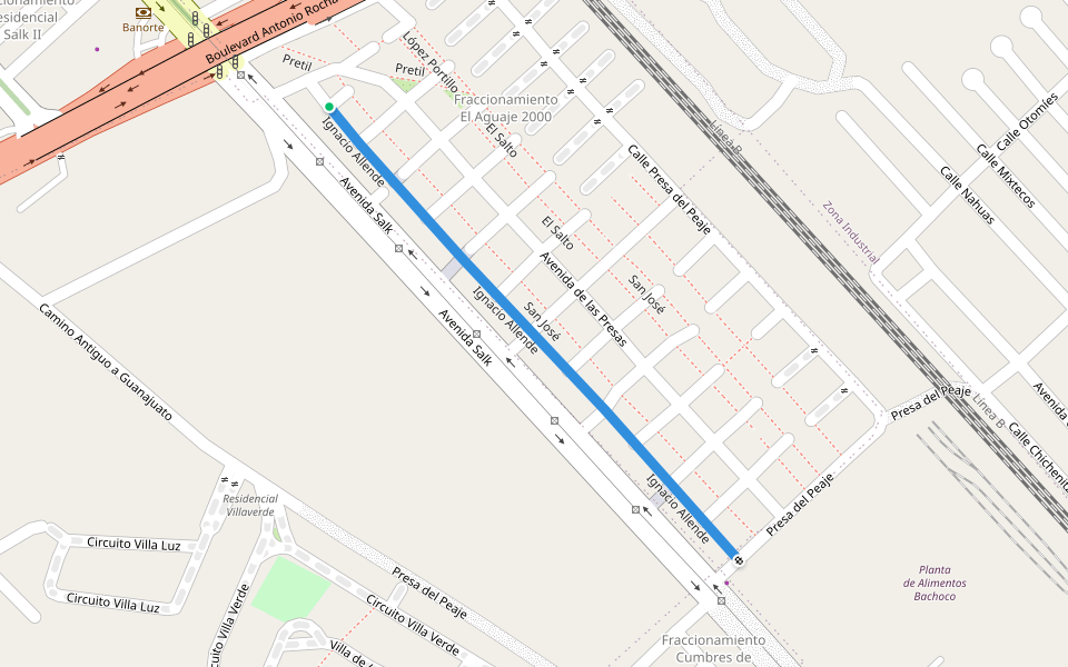 Ignacio Allende walking route map in San Luis Potosí