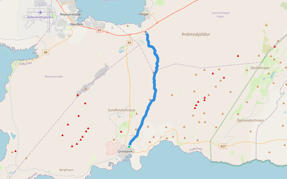 Skógfellavegur walking route map in Grindavik