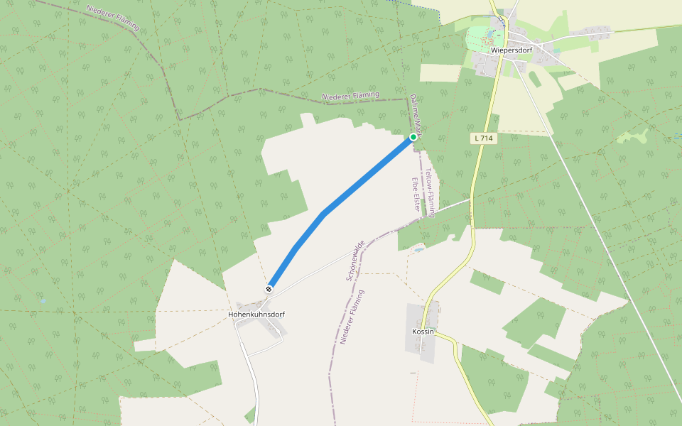ehem.Weg Hohenkuhnsdorf-Wiepersdorf (heute Feld) walking route map in Niederer Fläming