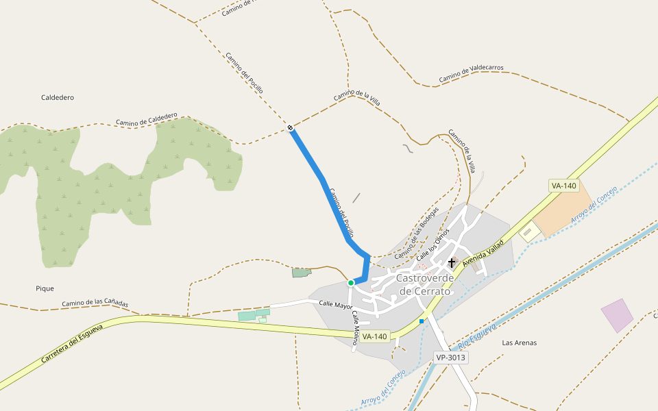 Camino del Pocillo walking route map in Castroverde de Cerrato
