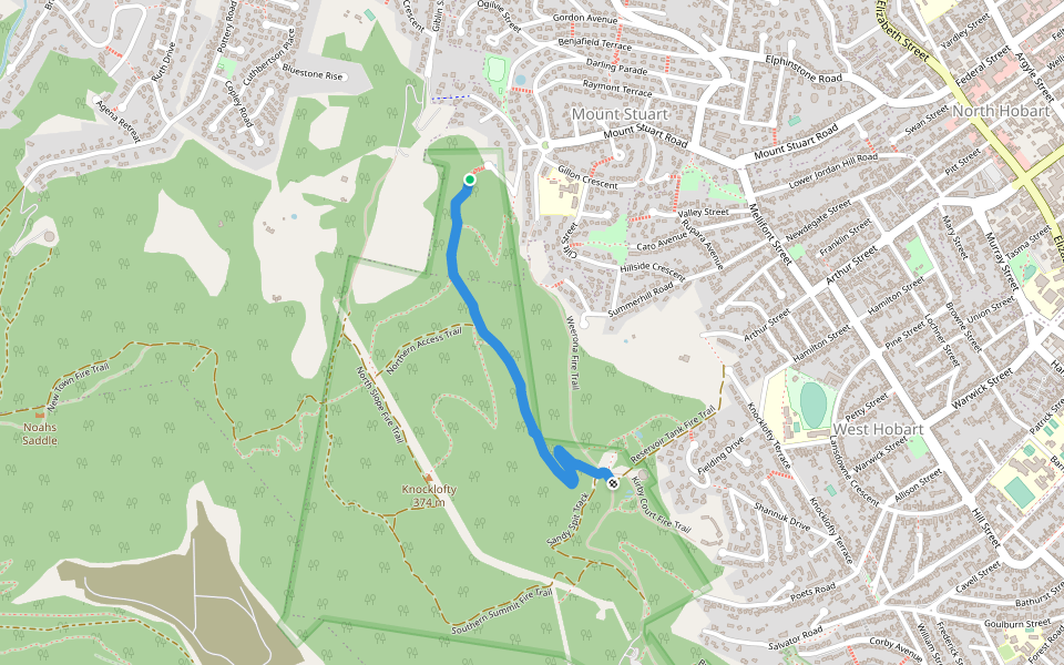 Mount Stuart Track walking route map in Mount Stuart