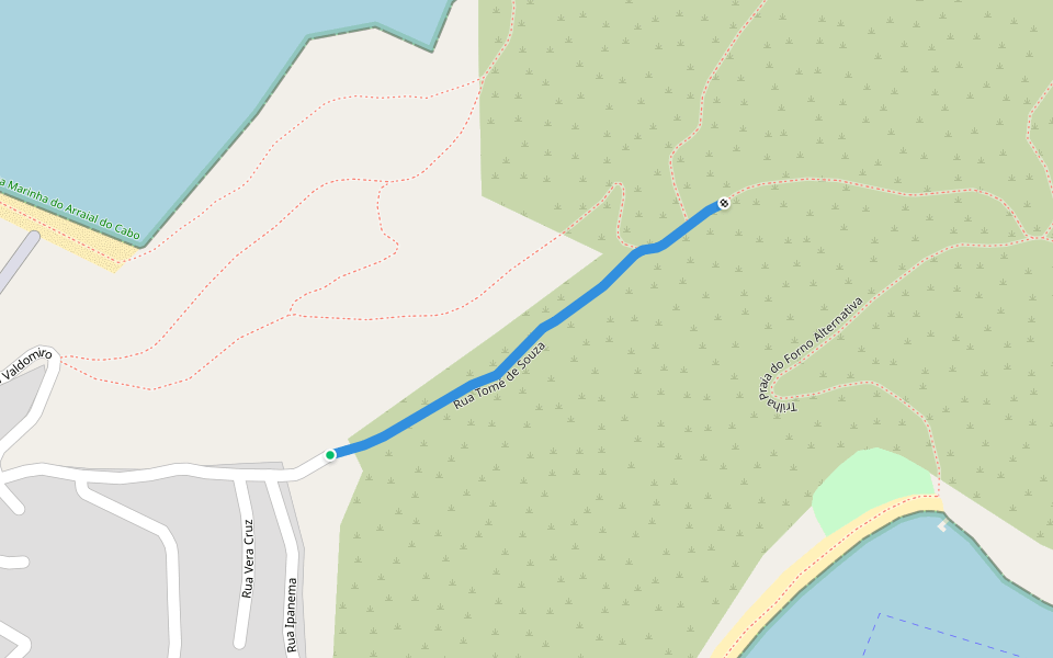 Rua Tomé de Souza walking route map in Arraial do Cabo