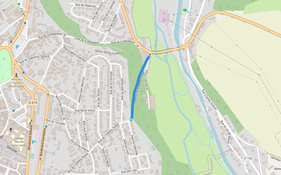 Chemin du Château Paillot walking route map in Chaumont