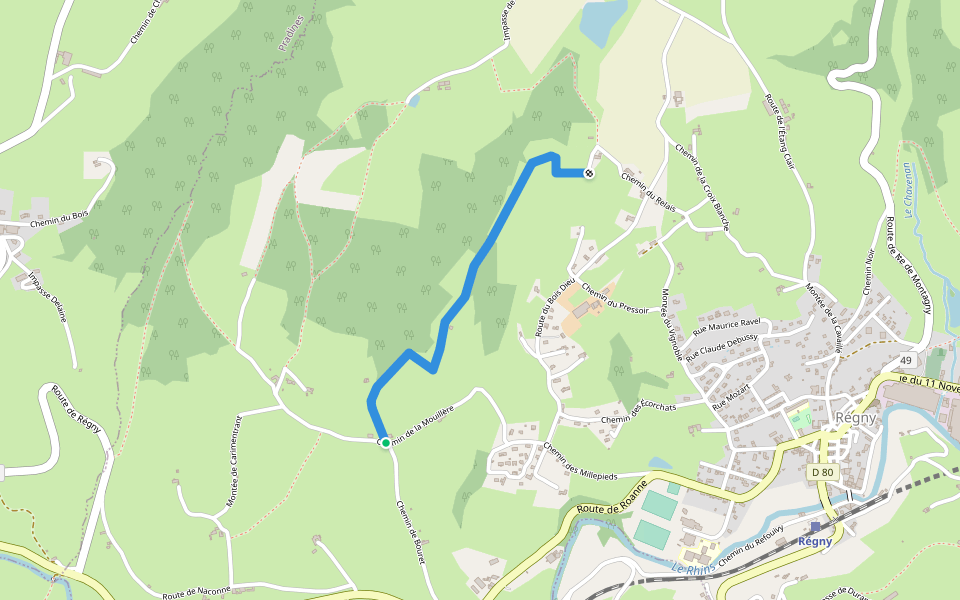 Sentier des Mouilles walking route map in Régny