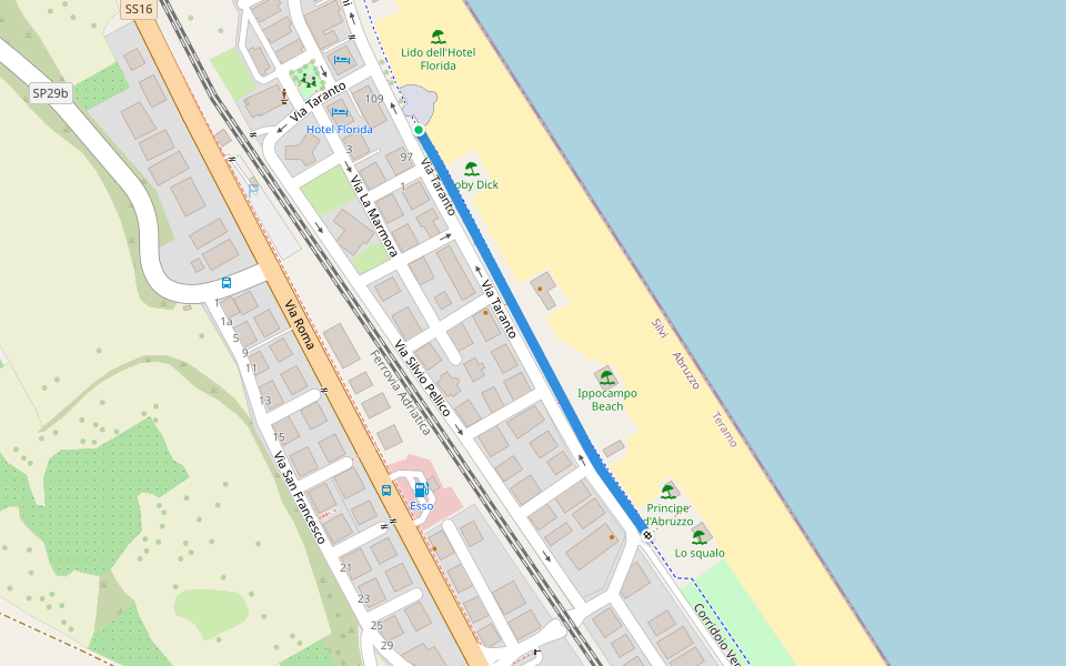 Via Taranto walking route map in Silvi