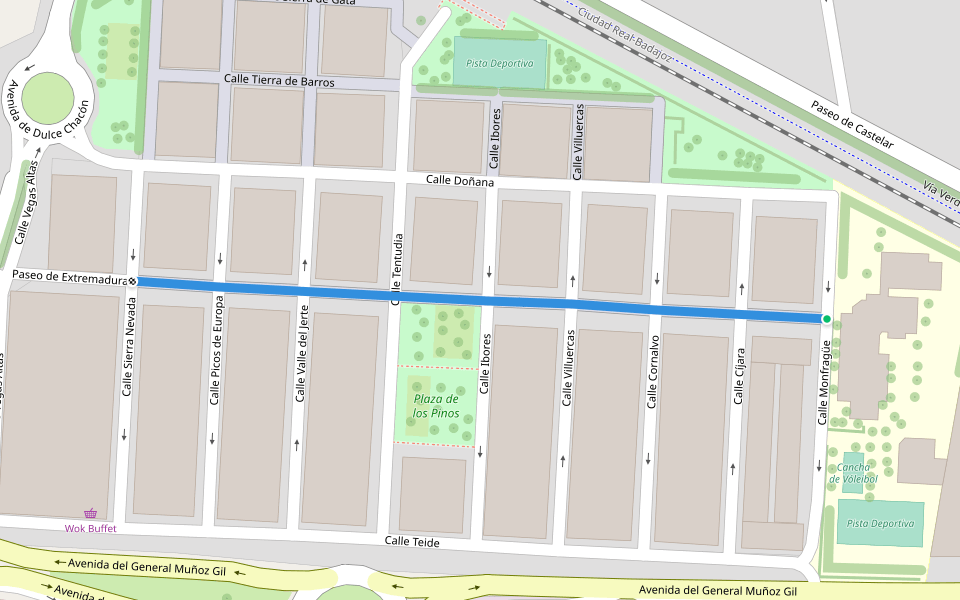 Paseo de Extremadura walking route map in Villanueva de la Serena