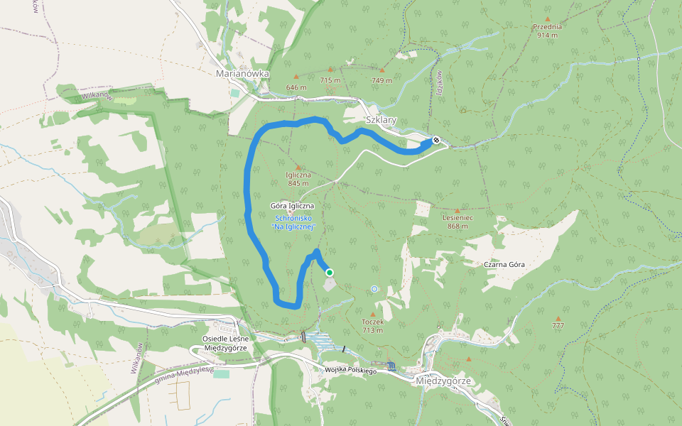 Międzygórze Niebieska 1 walking route map in Międzygórze