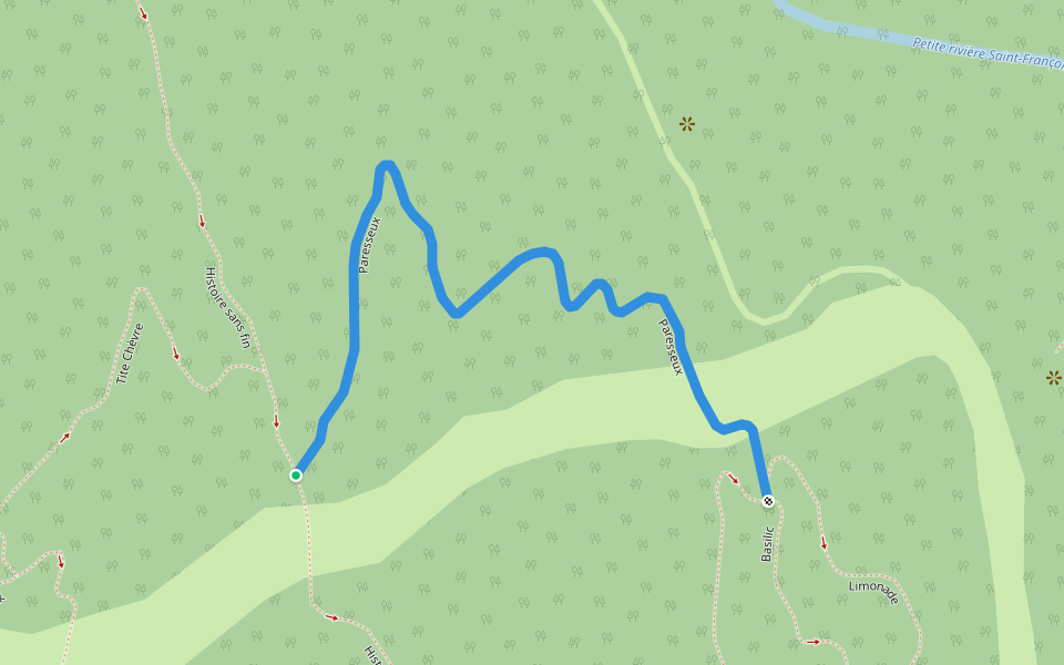 Paresseux walking route map in Petite-Rivière-Saint-François