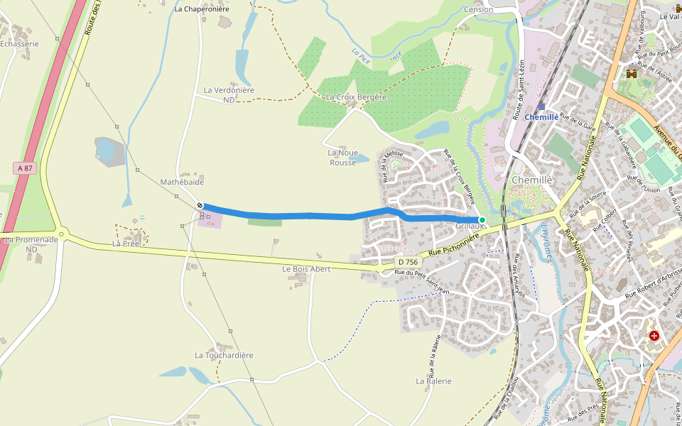 Chemin Rural du Grillaux walking route map in Chemillé-en-Anjou