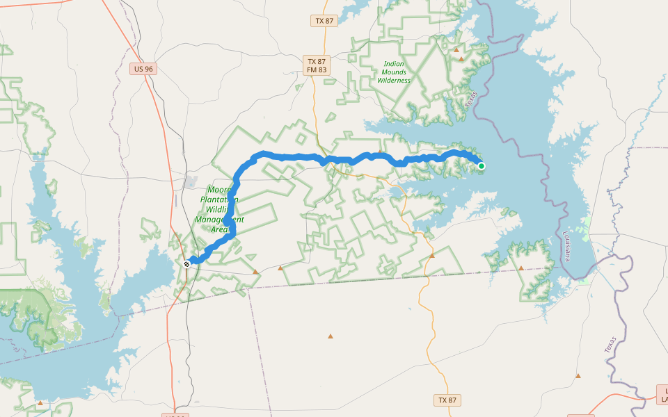 Trail Between The Lakes walking route map in Hemphill
