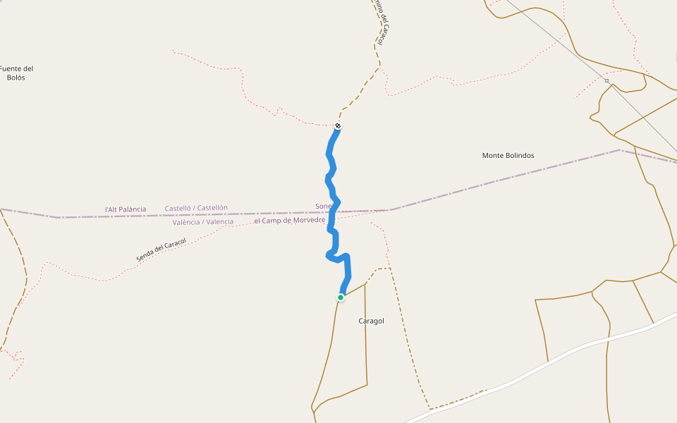 Camino del Caracol walking route map in Algar de Palància