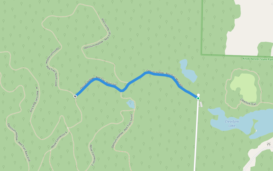 Opsum Hollow - Red Trail, Main Hill walking route map in Knob Noster