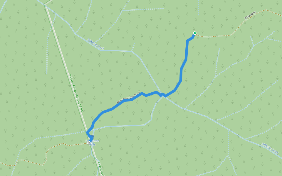 Forgotten Falls Track walking route map in Paluma