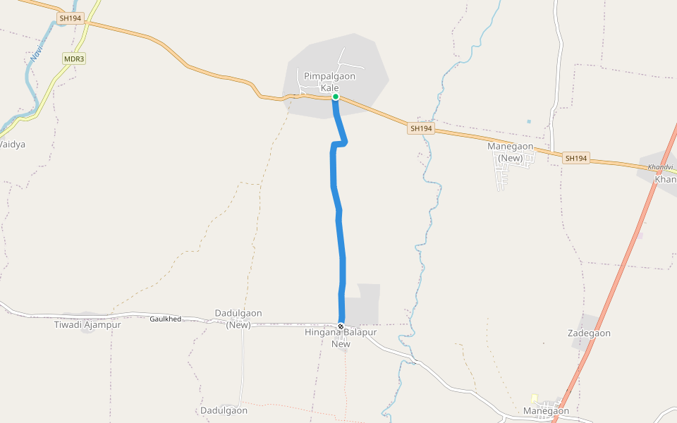 Pimpalgaon Kale Hingana Balapur Road walking route map in Pimpalgaon Kale