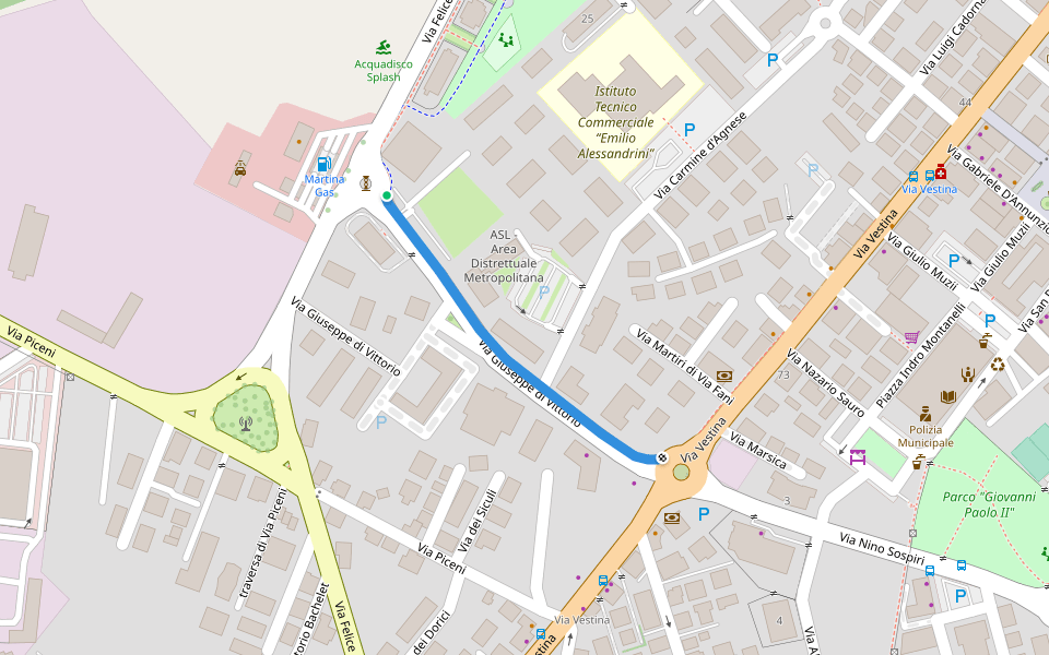 Via Giuseppe di Vittorio walking route map in Montesilvano