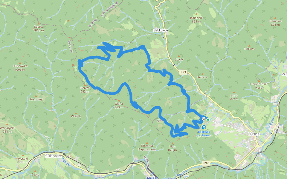 Singletrack pod Honem walking route map in Cisna