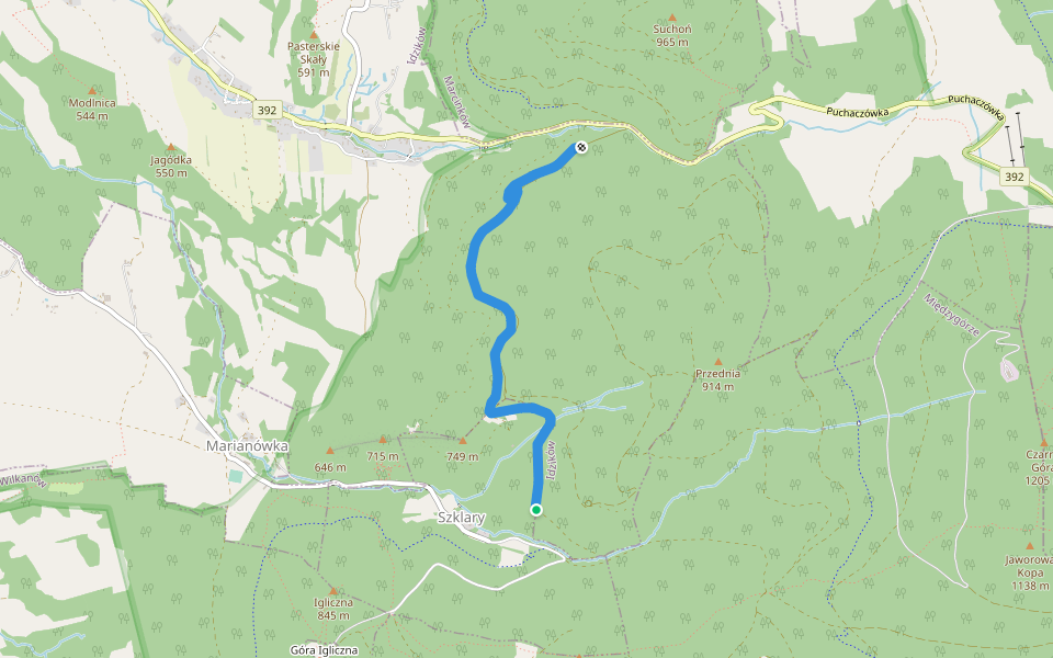 Międzygórze Niebieska 2 walking route map in Szklary