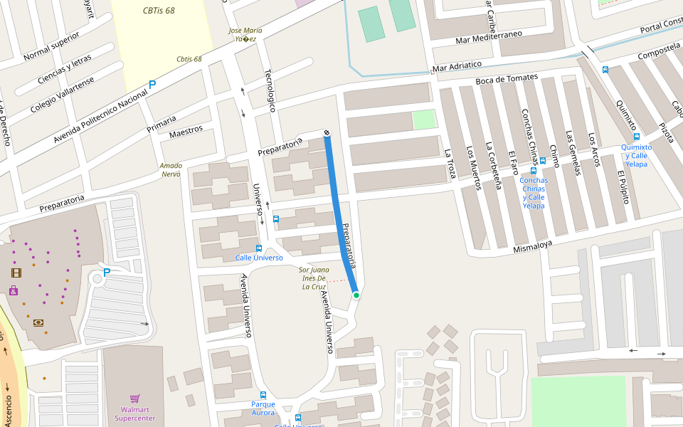 Preparatoria walking route map in Puerto Vallarta