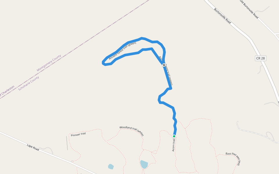 Ancient forest trail (green) walking route map in Esperance