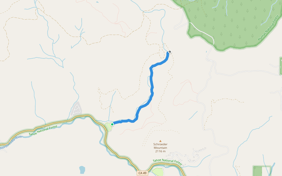 Chapman Creek Trail walking route map in Calpine