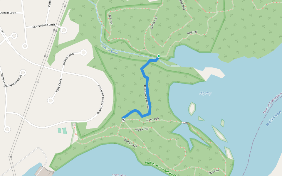 Blue connector trail walking route map in Queensbury