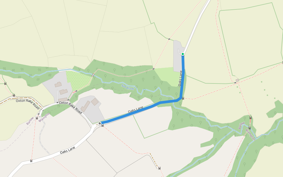 Oaks Lane walking route map in Barlow