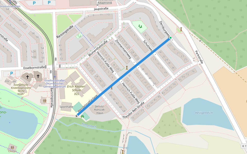 Wendelstadtanlage walking route map in Darmstadt