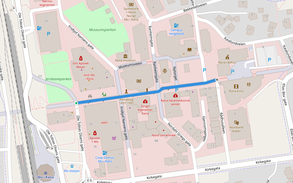 Jernbanegata walking route map in Mo i Rana