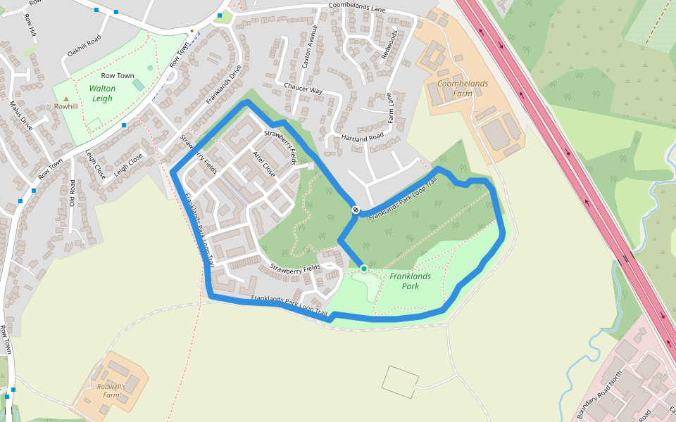 Franklands Park Loop Trail walking route map in Addlestone