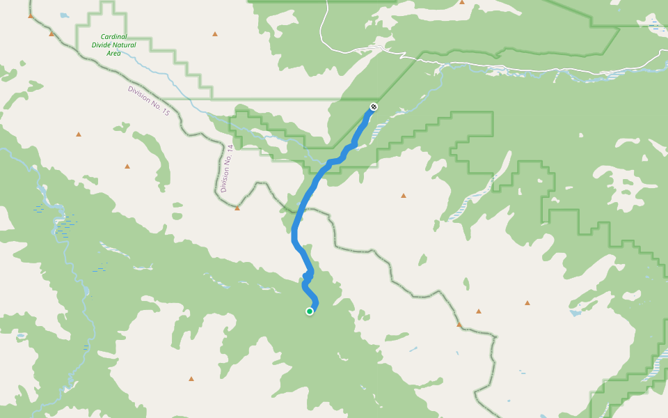 Cardinal Pass route walking route map in Cadomin
