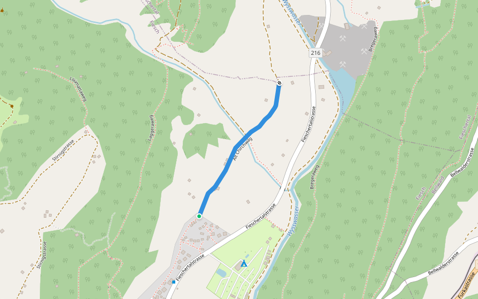 Alt Chirchwäg walking route map in Fiesch